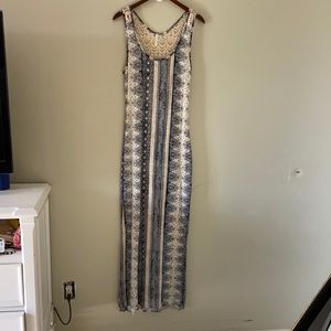 Blue cream patterned maxi dress